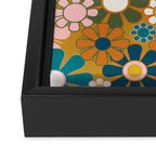 Pretty Groovy Retro Garden 60s 70s Aesthetic Floral Pattern Ochre Teal Olive Pink Framed Canvas Print Gallery Image 3