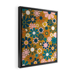 Pretty Groovy Retro Garden 60s 70s Aesthetic Floral Pattern Ochre Teal Olive Pink Framed Canvas Print Gallery Image 2
