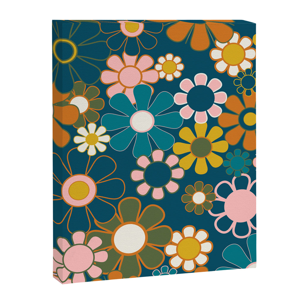 Pretty Groovy Retro Garden Floral Pattern Blue Pink Orange Olive 2 Canvas Print Gallery Image 8