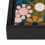 Pretty Groovy Retro Garden Floral Pattern Blue Pink Orange Olive 2 Framed Canvas Print Gallery Image 3