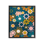 Pretty Groovy Retro Garden Floral Pattern Blue Pink Orange Olive 2 Framed Canvas Print Gallery Image 8