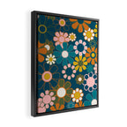 Pretty Groovy Retro Garden Floral Pattern Blue Pink Orange Olive 2 Framed Canvas Print Gallery Image 2