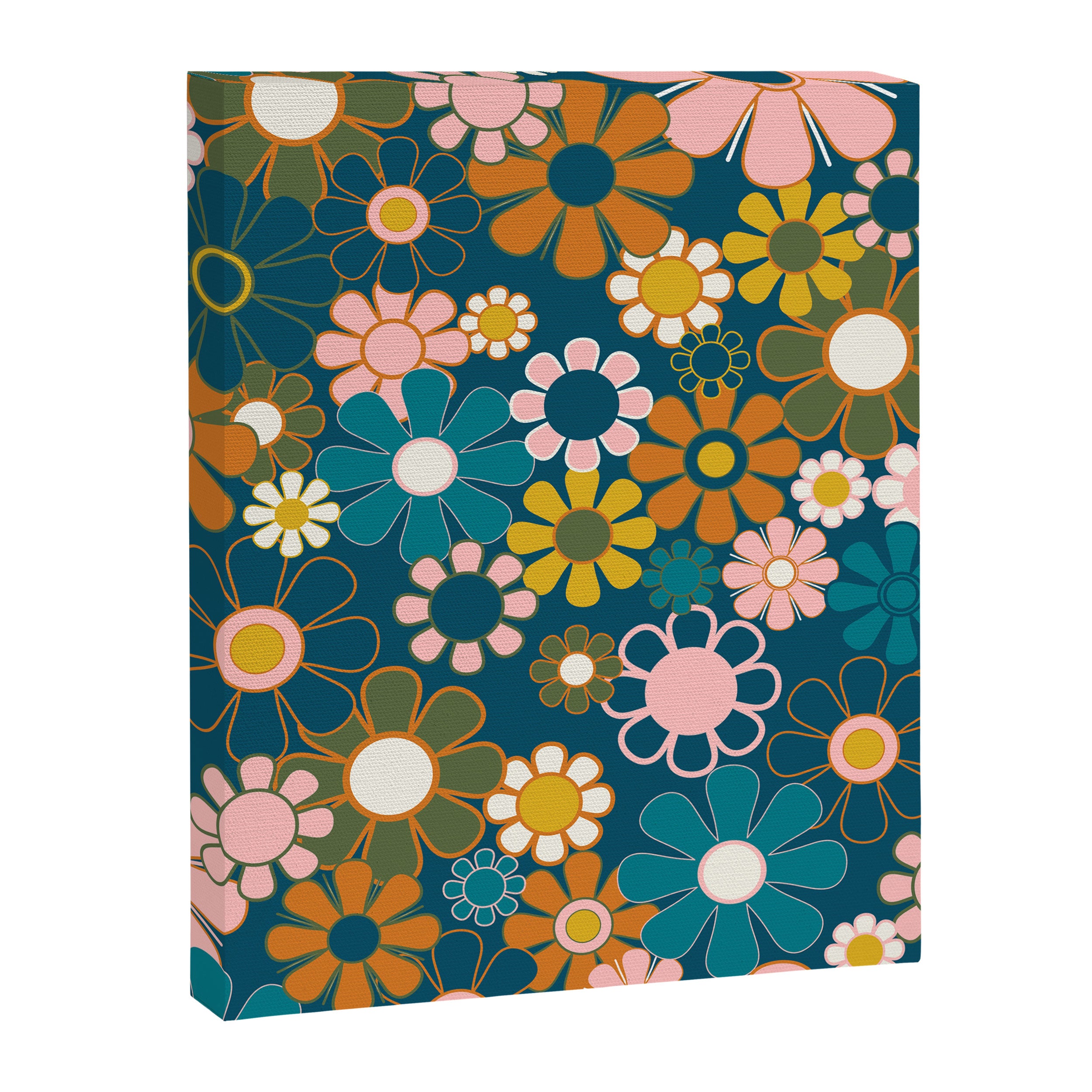 Pretty Groovy Retro Garden Floral Pattern Blue Pink Orange Olive Canvas Print Gallery Image 8