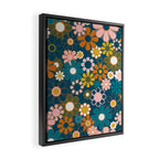 Pretty Groovy Retro Garden Floral Pattern Blue Pink Orange Olive Framed Canvas Print Gallery Image 2