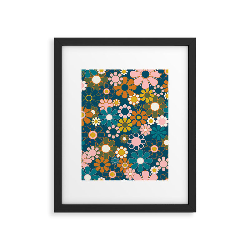Pretty Groovy Retro Garden Floral Pattern Blue Pink Orange Olive Framed Art Print Gallery Image 6
