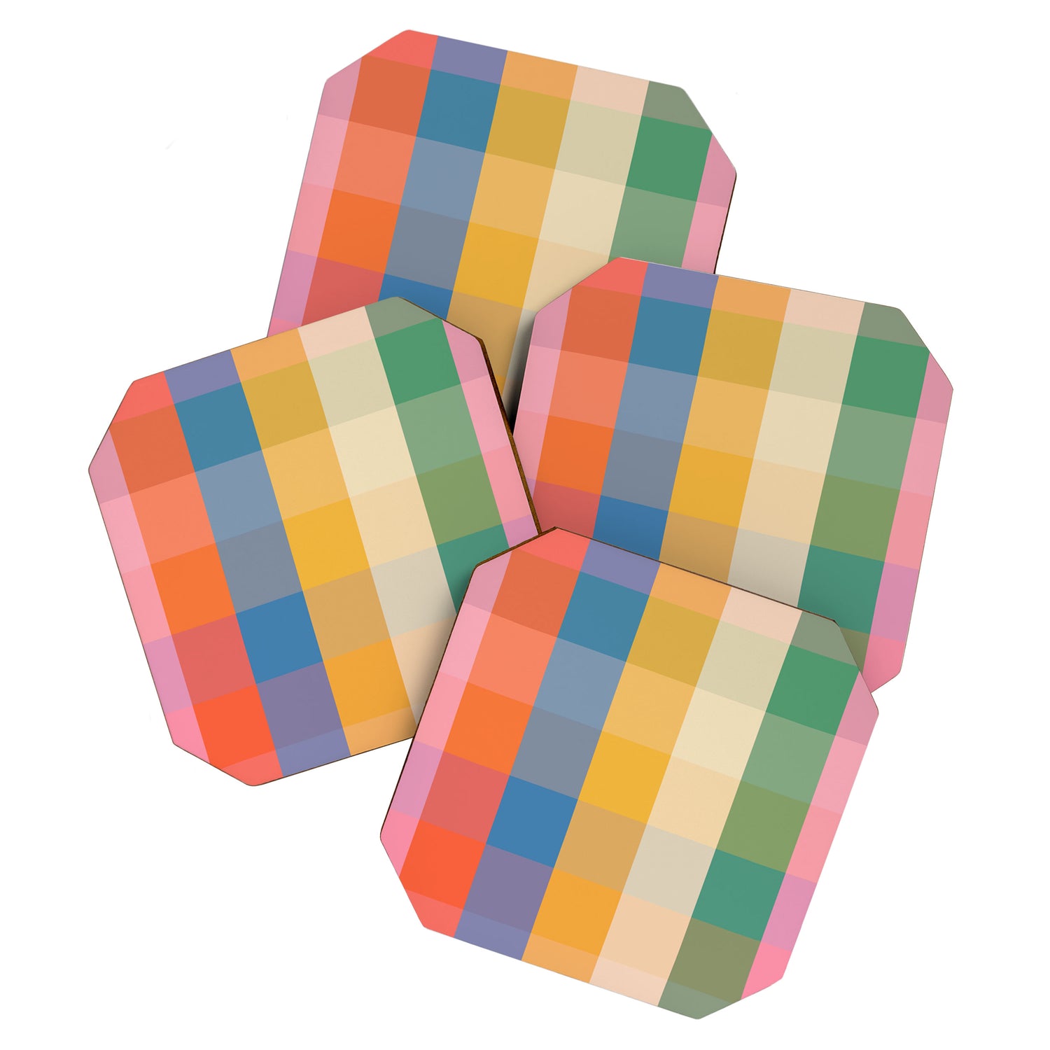 Rainbow Plaid Colorful Check Pattern Coaster Gallery Image 1