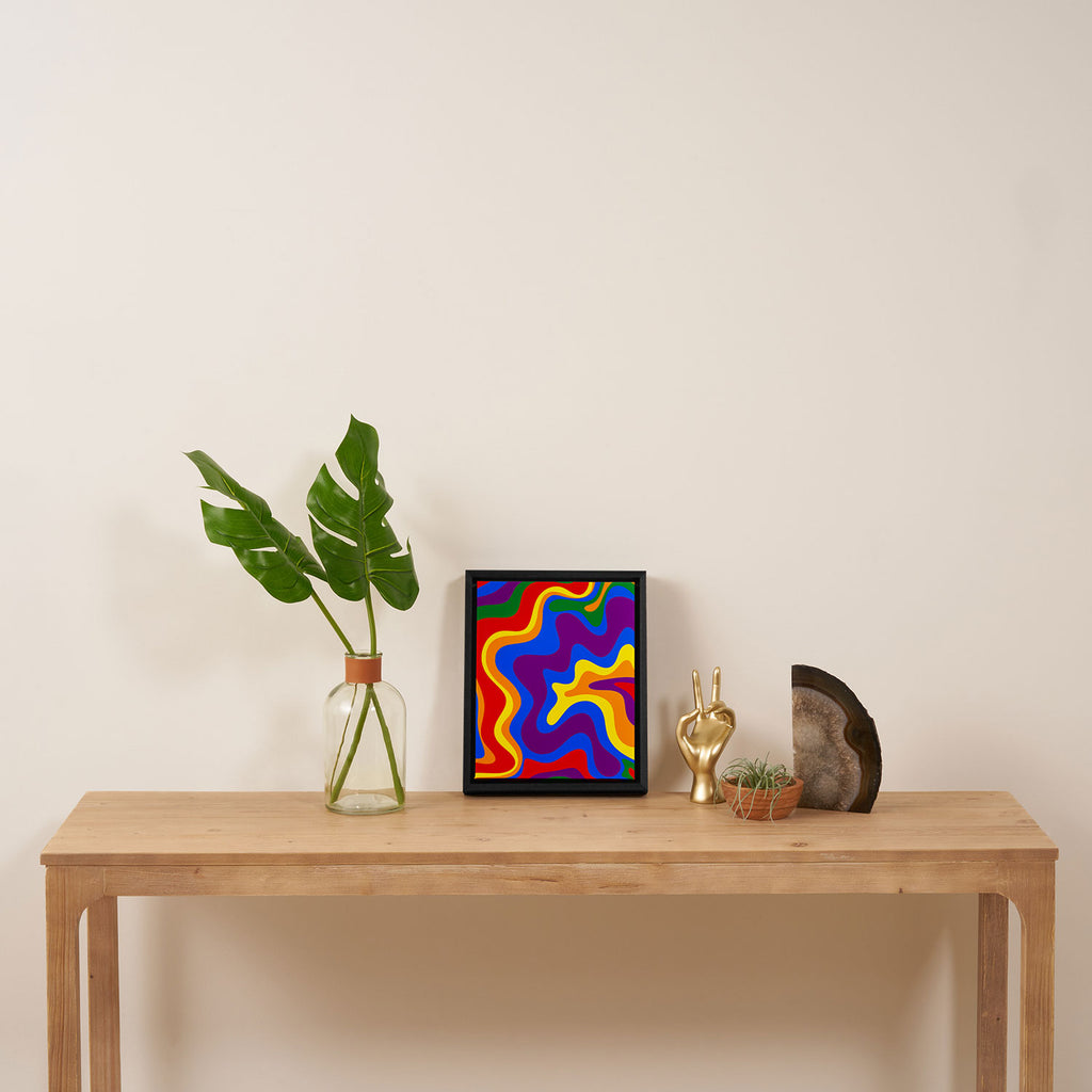 Rainbow Pride Colorful Retro Liquid Swirl Abstract Pattern Framed Canvas Print Gallery Image 4