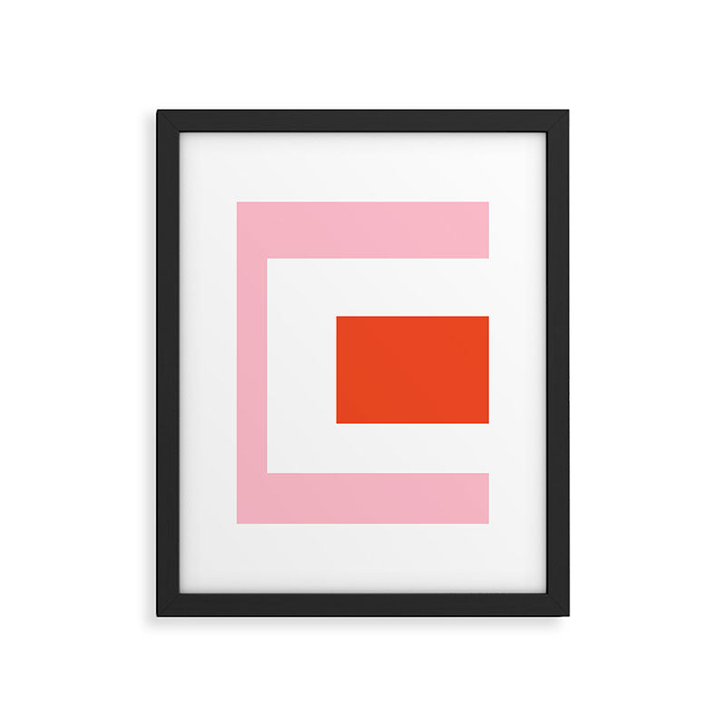 Regressing Colour Block - Minimalist Geometric Pattern in Red, White, and Pink Framed Art Print Gallery Image 6