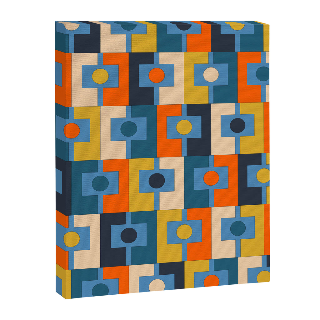 Rektangel Retro Contemporary Geometric Pattern Blue Orange Mustard Canvas Print Gallery Image 8