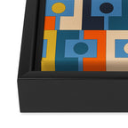Rektangel Retro Contemporary Geometric Pattern Blue Orange Mustard Framed Canvas Print Gallery Image 3