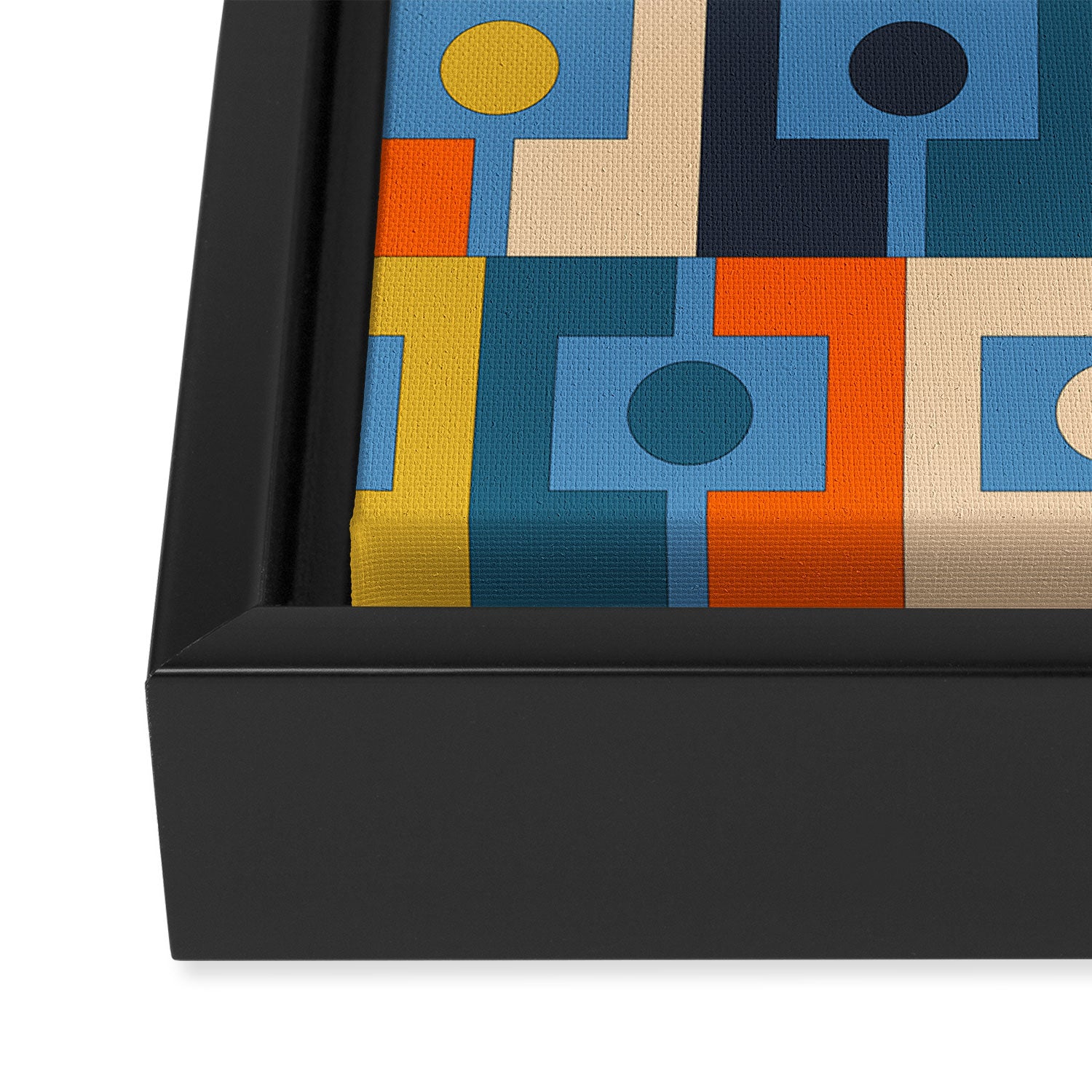 Rektangel Retro Contemporary Geometric Pattern Blue Orange Mustard Framed Canvas Print Gallery Image 3