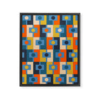 Rektangel Retro Contemporary Geometric Pattern Blue Orange Mustard Framed Canvas Print Gallery Image 8