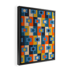 Rektangel Retro Contemporary Geometric Pattern Blue Orange Mustard Framed Canvas Print Gallery Image 2