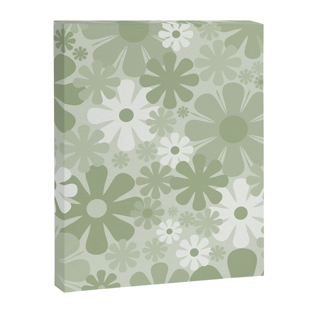 Retro 60s 70s Aesthetic Floral Pattern in Pretty Pastel Sage Green Canvas Print Gallery Image 8