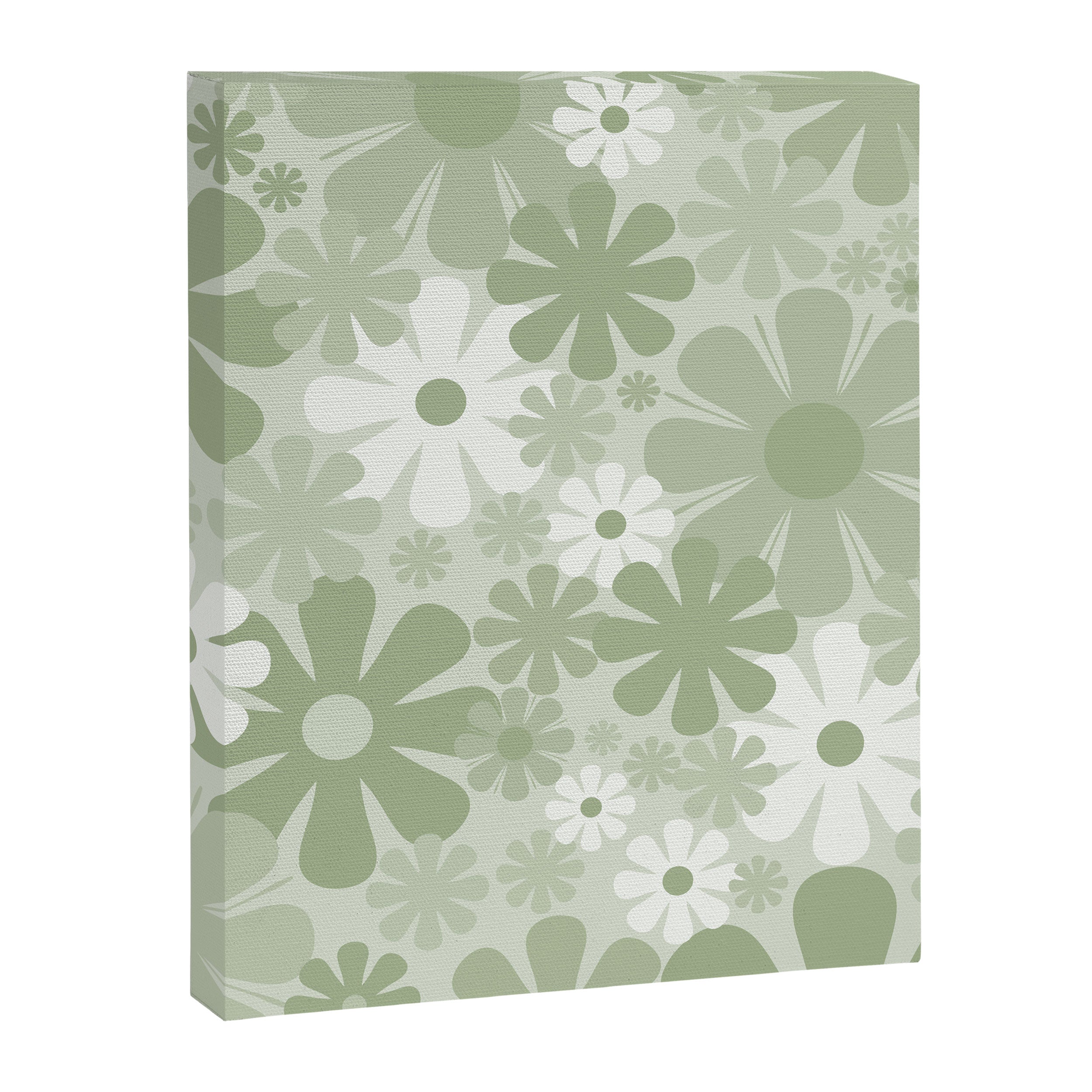 Retro 60s 70s Aesthetic Floral Pattern in Pretty Pastel Sage Green Canvas Print Gallery Image 8