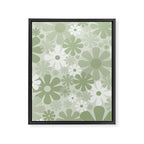 Retro 60s 70s Aesthetic Floral Pattern in Pretty Pastel Sage Green Framed Canvas Print Gallery Image 8