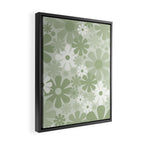 Retro 60s 70s Aesthetic Floral Pattern in Pretty Pastel Sage Green Framed Canvas Print Gallery Image 2