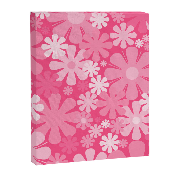 Retro 60s 70s Aesthetic Floral Pattern in Bright Candy Pink Canvas Print Gallery Image 1