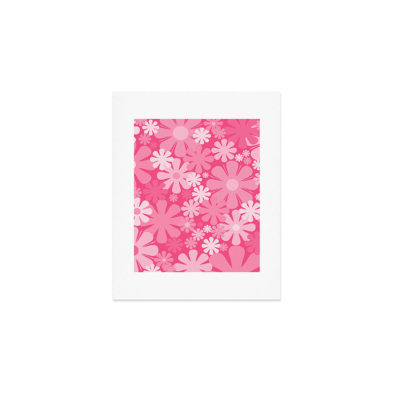 Retro 60s 70s Aesthetic Floral Pattern in Bright Candy Pink Art Print Gallery Image 1