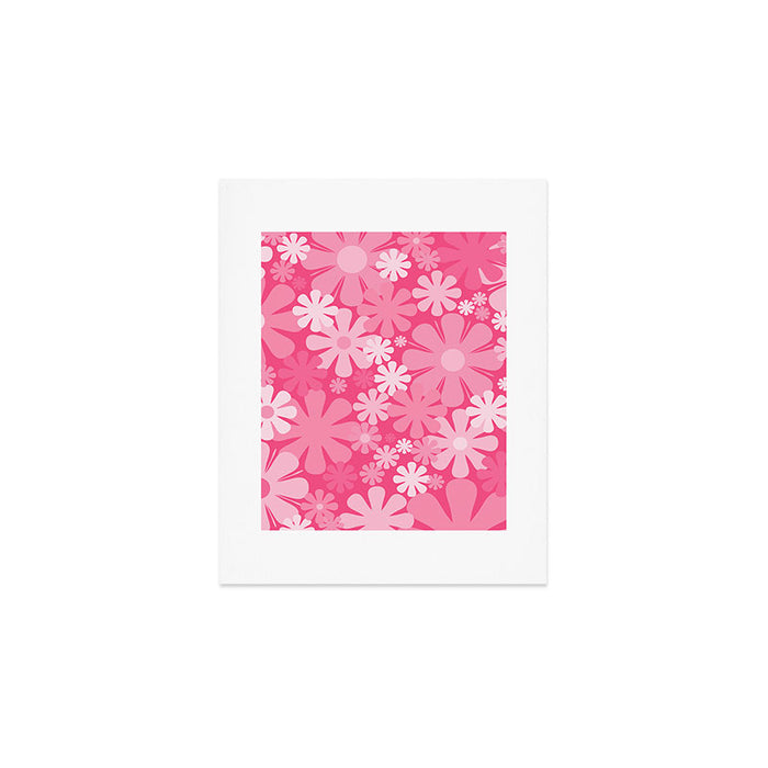 Retro 60s 70s Aesthetic Floral Pattern in Bright Candy Pink Art Print Gallery Image 1