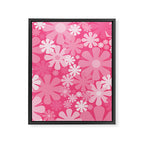 Retro 60s 70s Aesthetic Floral Pattern in Bright Candy Pink Framed Canvas Print Gallery Image 8