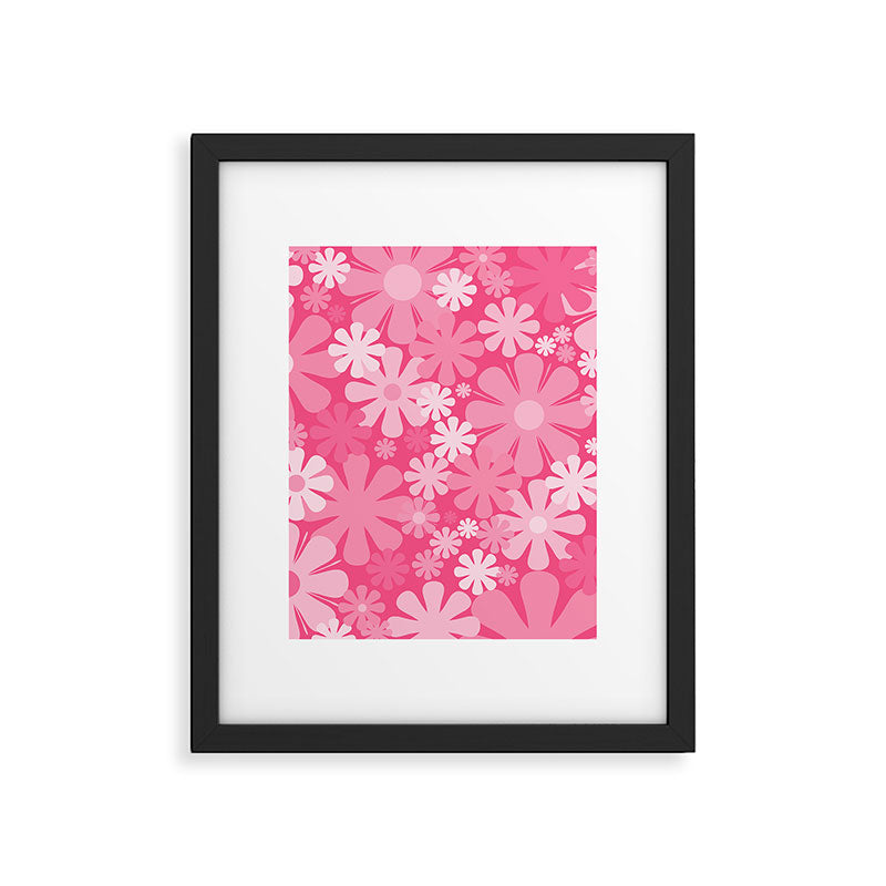 Retro 60s 70s Aesthetic Floral Pattern in Bright Candy Pink Framed Art Print Gallery Image 6