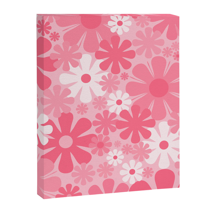 Retro 60s 70s Aesthetic Floral Pattern in Candy Pink Canvas Print Gallery Image 1