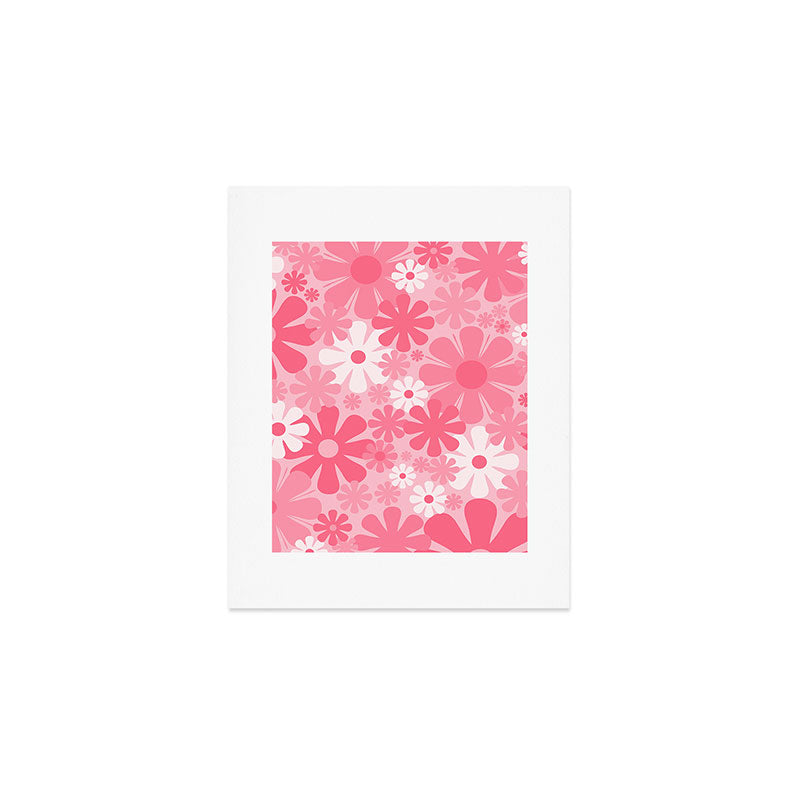 Retro 60s 70s Aesthetic Floral Pattern in Candy Pink Art Print Gallery Image 1