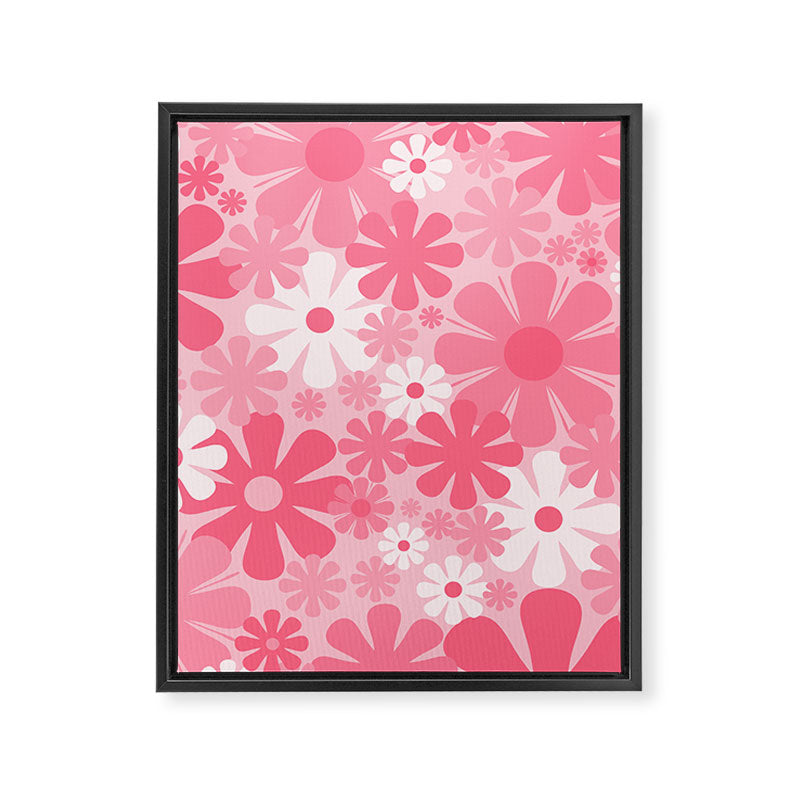 Retro 60s 70s Aesthetic Floral Pattern in Candy Pink Framed Canvas Print Gallery Image 8