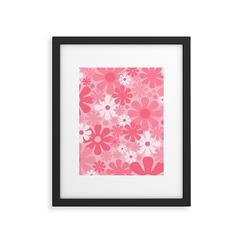 Retro 60s 70s Aesthetic Floral Pattern in Candy Pink Framed Art Print Gallery Image 6