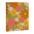 Retro 60s 70s Aesthetic Floral Pattern in Green Pink Yellow Orange Canvas Print Gallery Image 8