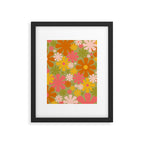 Retro 60s 70s Aesthetic Floral Pattern in Green Pink Yellow Orange Framed Art Print Gallery Image 6