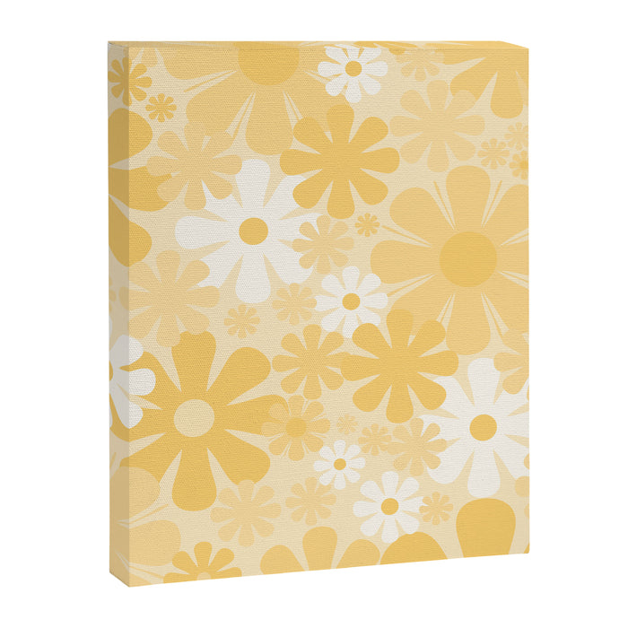 Retro 60s 70s Aesthetic Floral Pattern in Light Buttercream Yellow Canvas Print Gallery Image 1