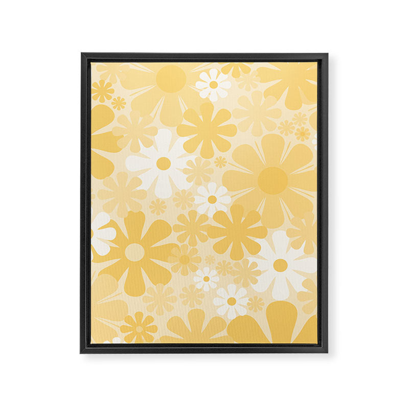 Retro 60s 70s Aesthetic Floral Pattern in Light Buttercream Yellow Framed Canvas Print Gallery Image 8