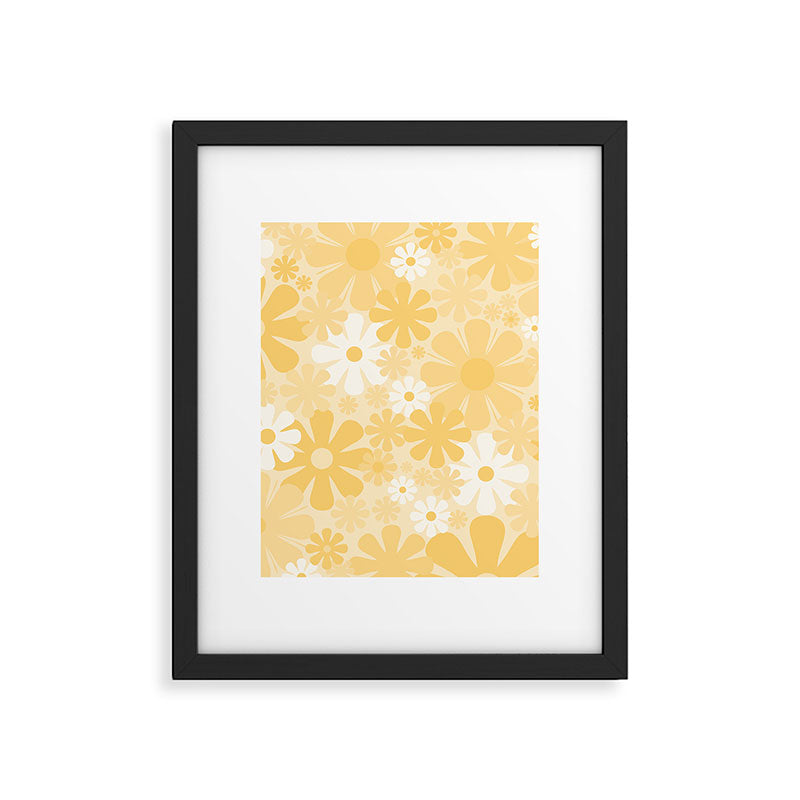 Retro 60s 70s Aesthetic Floral Pattern in Light Buttercream Yellow Framed Art Print Gallery Image 6