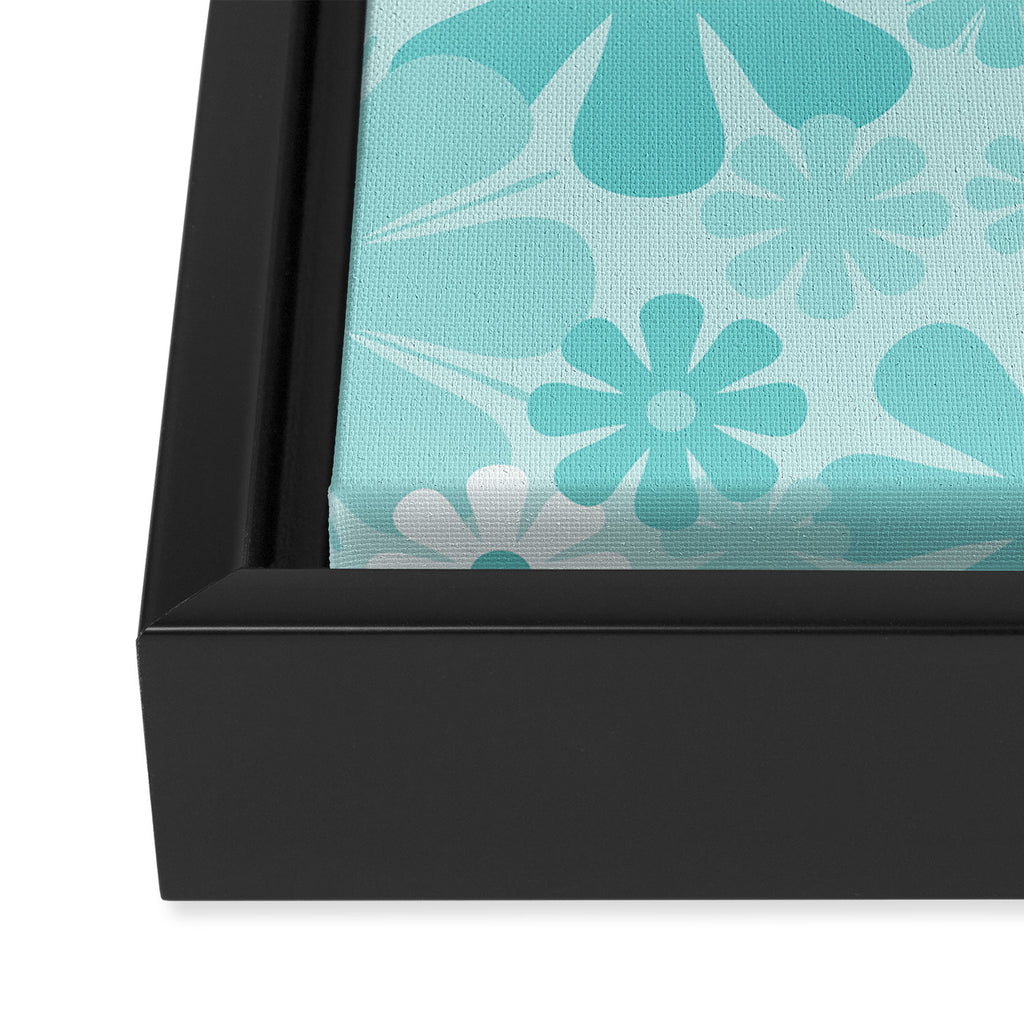Retro 60s 70s Aesthetic Floral Pattern in Light Turquoise Aqua Blue Framed Canvas Print Gallery Image 3