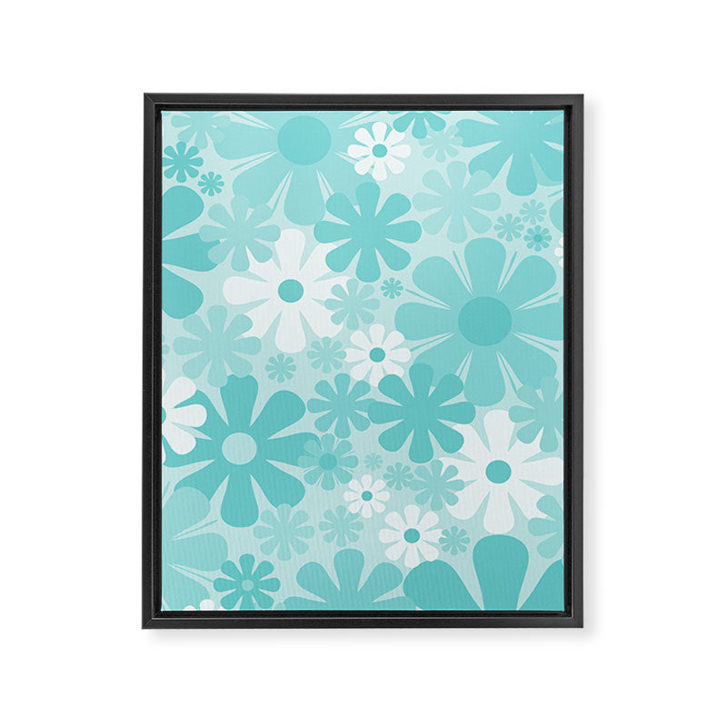 Retro 60s 70s Aesthetic Floral Pattern in Light Turquoise Aqua Blue Framed Canvas Print Gallery Image 8