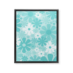 Retro 60s 70s Aesthetic Floral Pattern in Light Turquoise Aqua Blue Framed Canvas Print Gallery Image 8