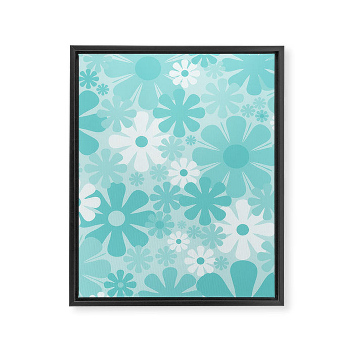 Retro 60s 70s Aesthetic Floral Pattern in Light Turquoise Aqua Blue Framed Canvas Print Gallery Image 1
