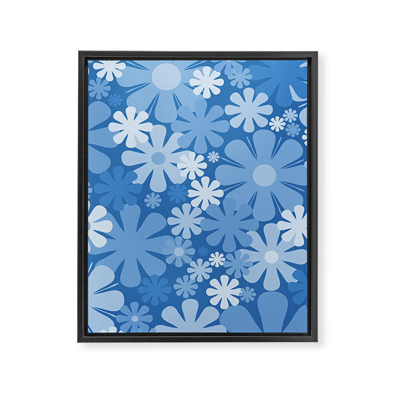 Retro 60s 70s Aesthetic Floral Pattern in Pretty Blue Tones Framed Canvas Print Gallery Image 8