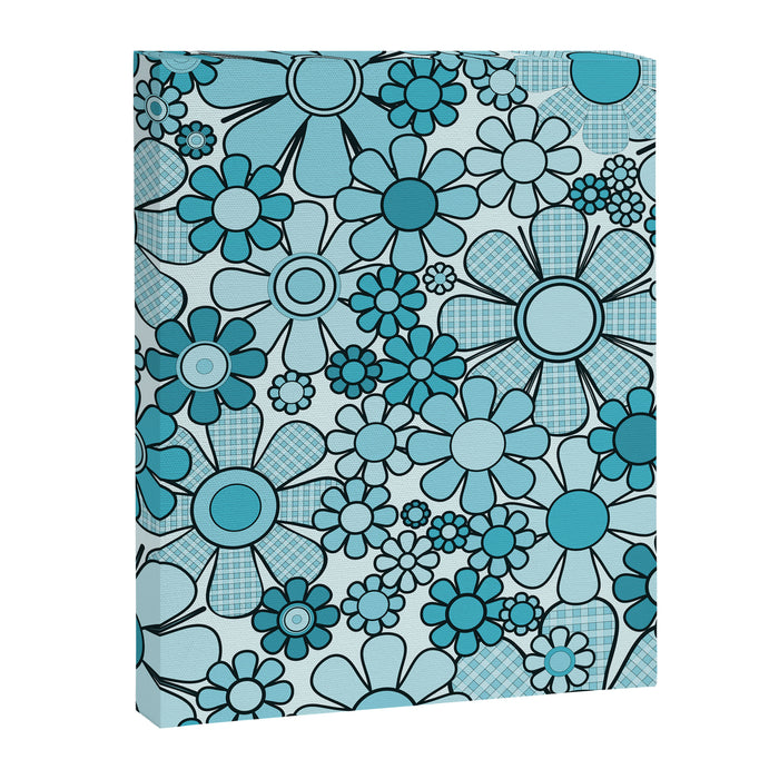 Retro 60s 70s Floral Pattern Turquoise Aqua Gingham Flowers Canvas Print Gallery Image 1