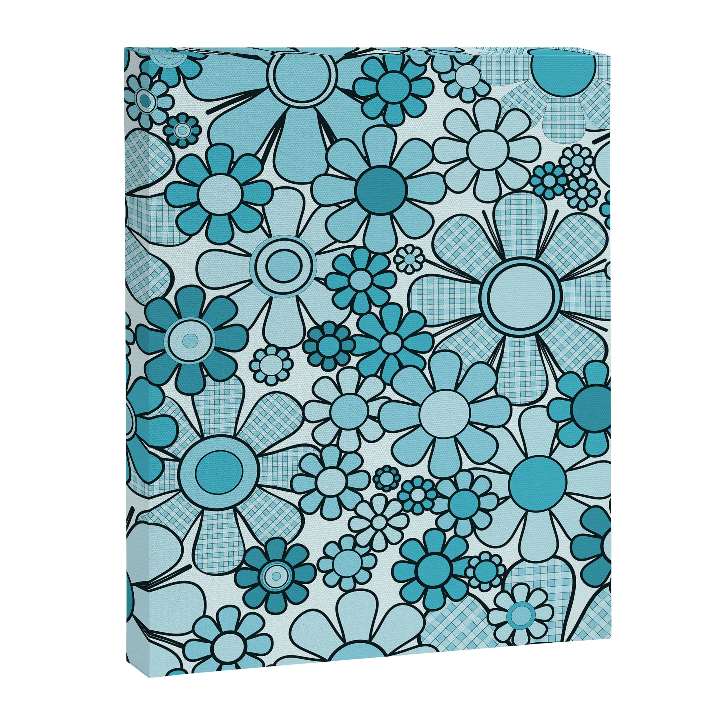 Retro 60s 70s Floral Pattern Turquoise Aqua Gingham Flowers Canvas Print Gallery Image 8