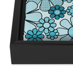 Retro 60s 70s Floral Pattern Turquoise Aqua Gingham Flowers Framed Canvas Print Gallery Image 3