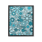 Retro 60s 70s Floral Pattern Turquoise Aqua Gingham Flowers Framed Canvas Print Gallery Image 8