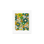 Retro 60s 70s Flowers Gingham Floral Pattern in Green Orange Yellow White Art Print Gallery Image 1