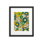 Retro 60s 70s Flowers Gingham Floral Pattern in Green Orange Yellow White Framed Art Print Gallery Image 6
