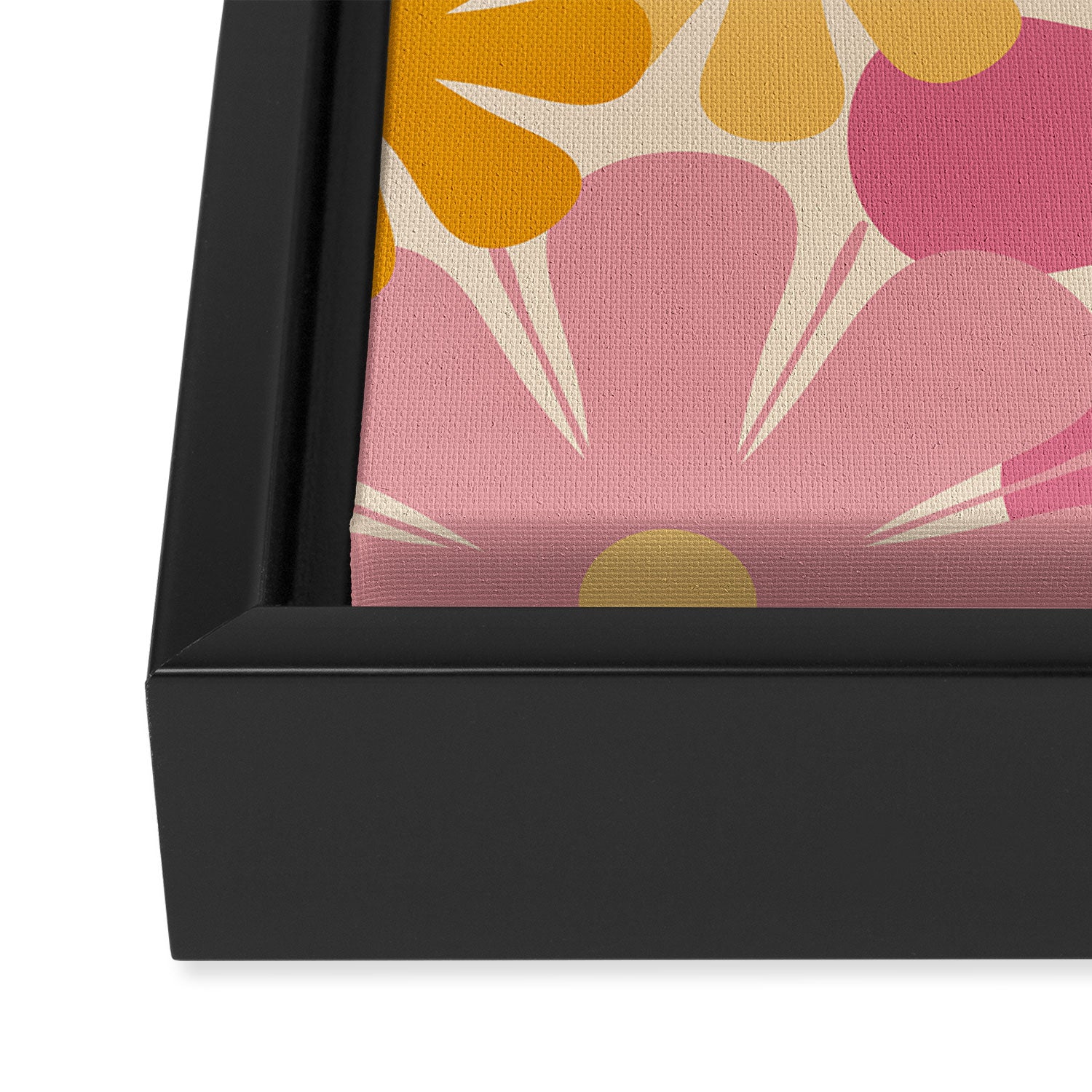 Retro 60s 70s Flowers Thulian Pink Orange Cream Pattern Framed Canvas Print Gallery Image 3