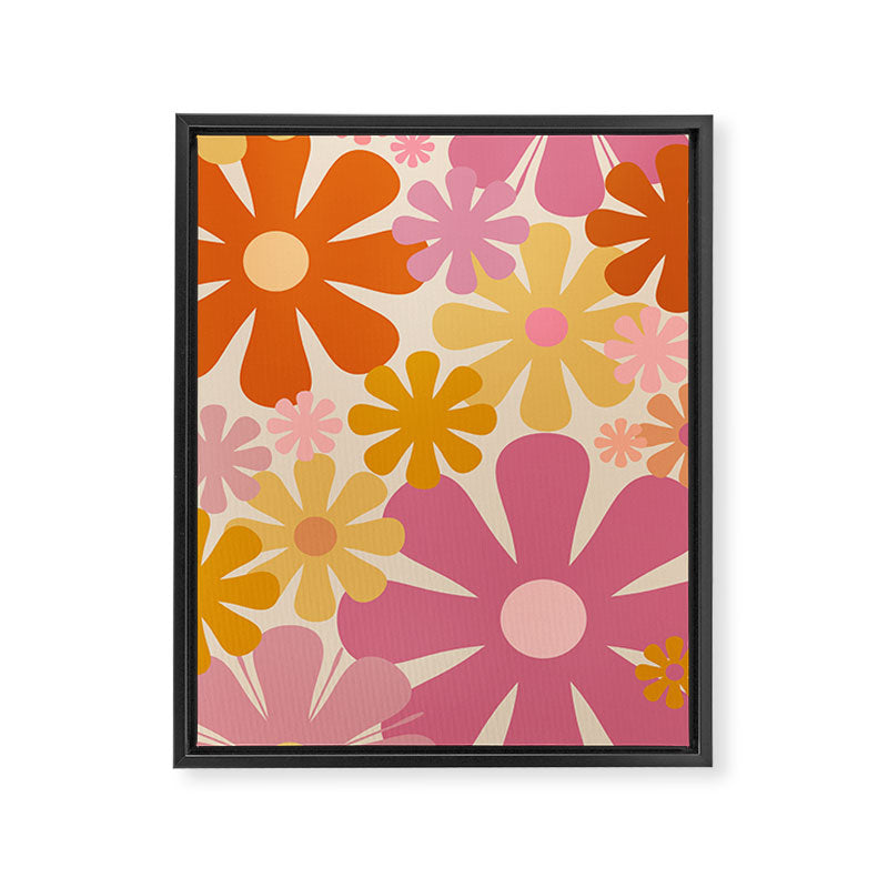 Retro 60s 70s Flowers Thulian Pink Orange Cream Pattern Framed Canvas Print Gallery Image 8