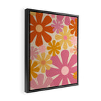 Retro 60s 70s Flowers Thulian Pink Orange Cream Pattern Framed Canvas Print Gallery Image 2