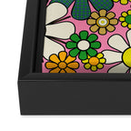Retro 60s 70s Maximalist Floral Gingham Flowers Pattern in Green Pink Yellow Orange Framed Canvas Print Gallery Image 3